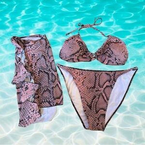 SHEIN, Plus Size Bikini & Beach Skirt Set, 4XL (20W), Pink, Black 🌴